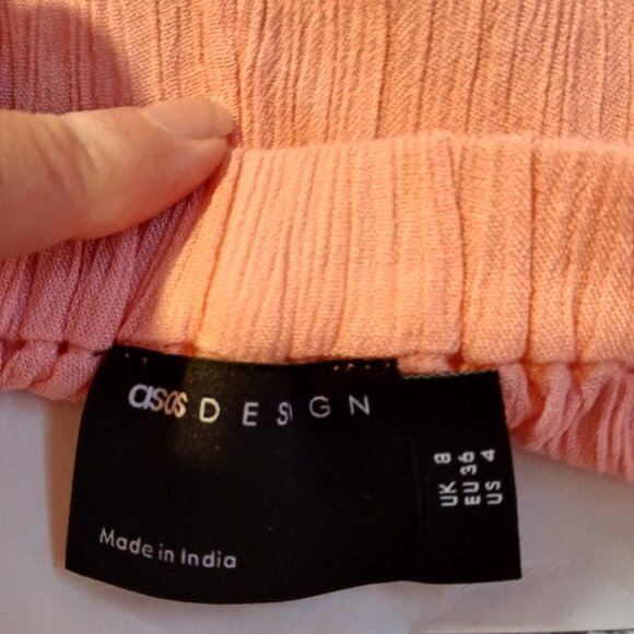 Asos Design Women's Flutter Frill Crinkle Beach Short Pink - Picture 6 of 8